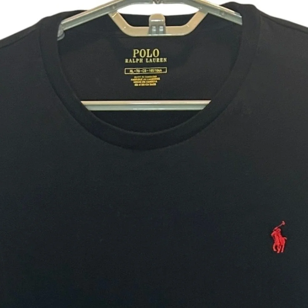 Polo Ralph Lauren T-Shirt XL Mens Black Long Sleeve Red Pony Logo Cotton